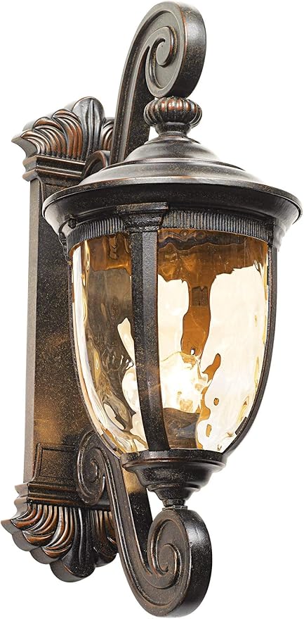 John Timberland Bellagio European Outdoor Wall Light Fixture Bronze Scroll 24 Champagne Hammered Glass Decor for Exterior House Porch Patio Outside Deck Garage Yard Front Door Garden Home
