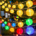 Solar Lantern String Lights Waterproof Outdoor 40ft 40Led Warm White &amp Multi-Color Garden Lights Hanging Hemp Rope Nylon Lanterns with Remote Timer for Yard Balcony Fences Porch