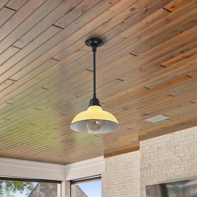 JONATHAN Y 12.25 Matte Yellow 1-Light Farmhouse Indoor/Outdoor LED Pendant Iron Hanging Light and Black Metal Shade Rustic Ceiling Lamp for Kitchen Island LED Bulb Included (JYL7611H)