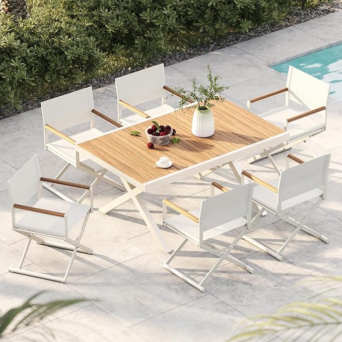 Grand patio Extra-Wide 2-Pack Directors Chairs Folding Dining Chair Set of 2 with Sling and Woodgrain Armrests Outdoor Apricot