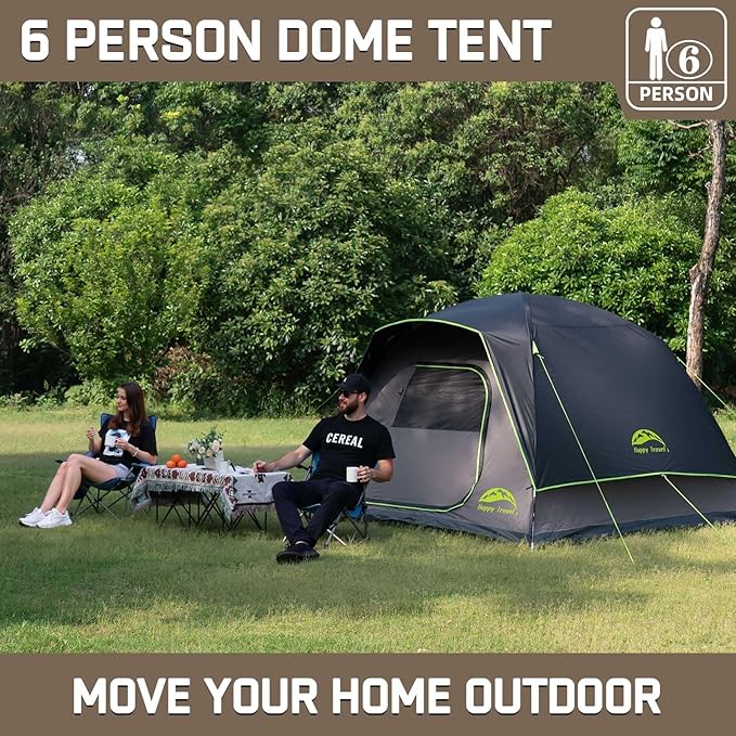 Happy Travel Camping Tent 4/6 Person Dome Tents for Camping with Rainfly Waterproof Clip Easy Setup Portable Family Tent with Mesh Windows 20% More Headroom Backpacking Tents for Camping &amp Hiki