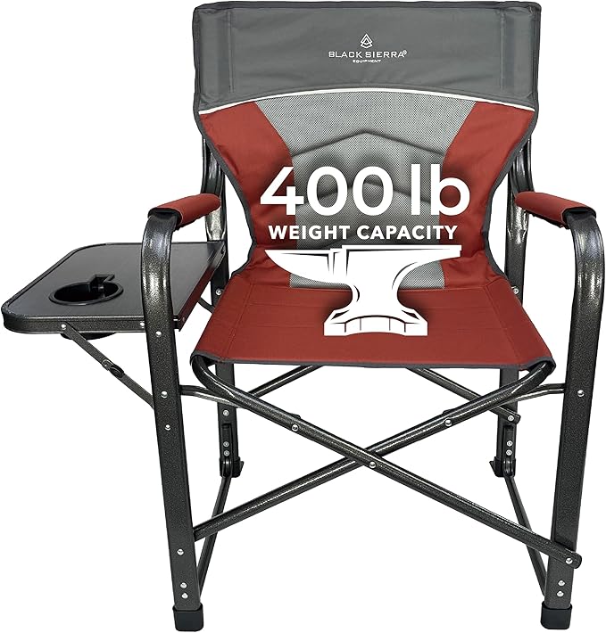 XL Directors Chair with Foldable Side Table Heavy Duty Camp Chair supports 400 Lbs Oversize Outdoor Folding Seat with High Back and Padded Armrests for Lawn Beach Tailgating Sports