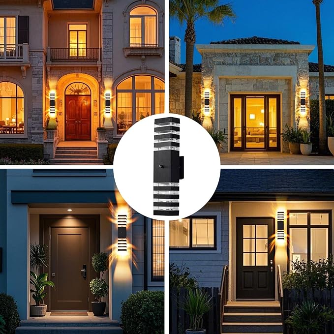 6 Pack Outdoor Wall Light with Dusk to Dawn Sensor IP65 Waterproof Modern Exterior Lighting Fixtures Up Down Black Porch Lights Outdoor for House Garage Patio