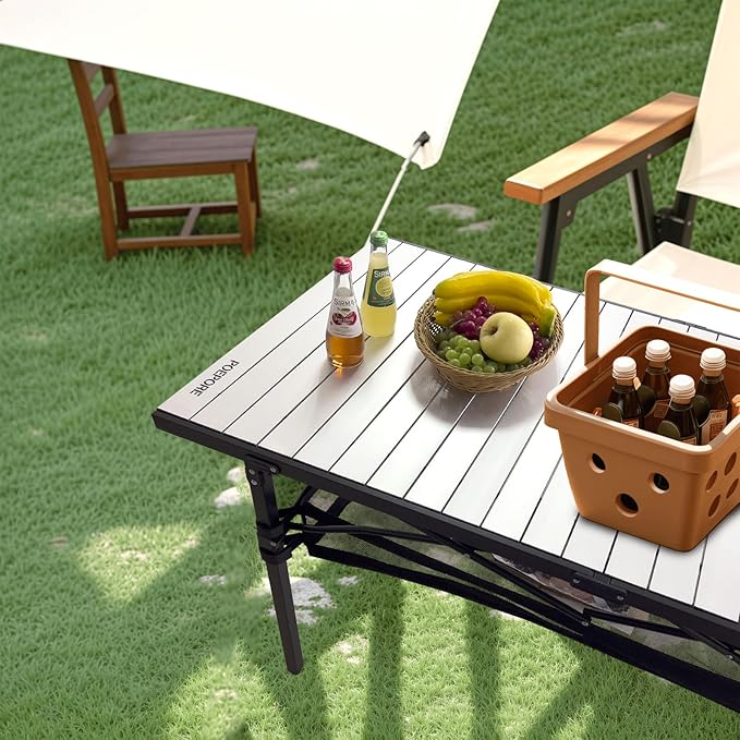 Large Folding Camping Table Aluminum with Storage for 4-6 People 55X27.5 Roll Up Tall Outdoor Portable Table Lightweight with Carry Bag for Picnic BBQ Backyard Beach