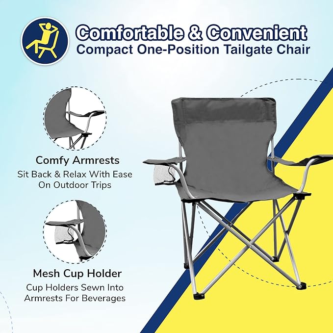 Weather Station Camping Chair Lightweight and Portable Outdoor Folding Tailgate Quad Chair with Cup Holder and Armrests
