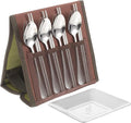 Outdoor Cutlery Set Stainless Steel Spoon Chopsticks Fork Plate Portable 4-person Camping Tableware Barbecue Picnic Flatware with Carry Bag Random Color