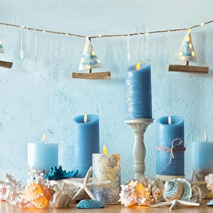 Nautical Decor Sailboat Ocean Light with Capiz Wind Chimes - 6.5FT 70LED Beach Garland with Lights Battery Operated with Remote for Coastal Room Beach Decor