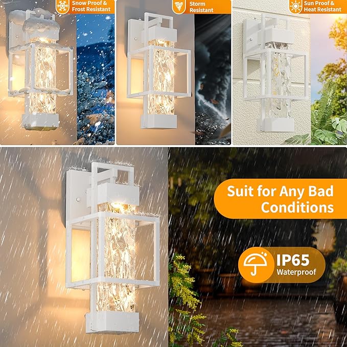 Hotsonic 2 Pack White Dusk to Dawn Outdoor Porch Light Fixtures Wall Mount 14'' Dimmable Exterior Lighting for Outside Waterproof Wall Lantern Lamps Sconce Coach Lights for House Garage