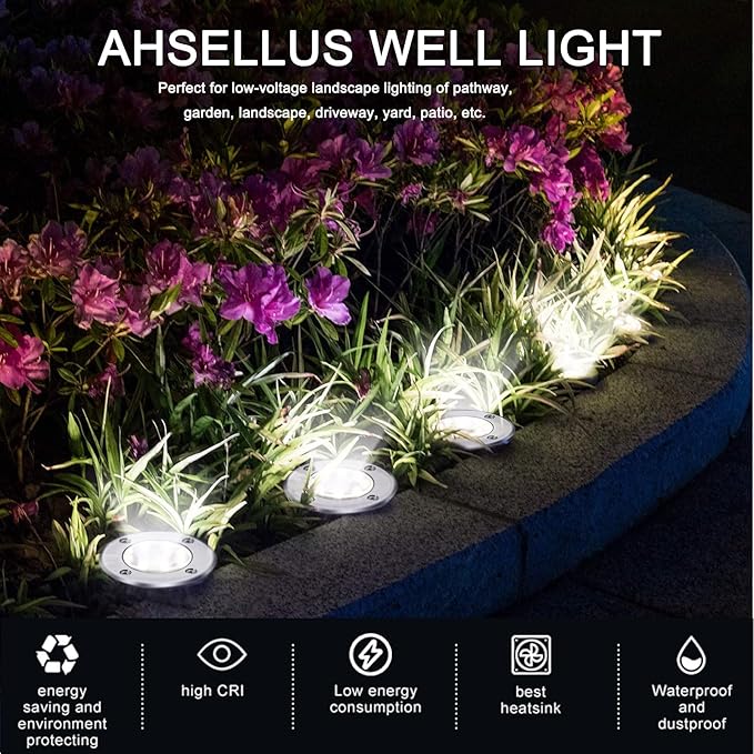 Low Voltage Landscape Light LED In-Ground Lighting with Connectors Well Lights Bright White Waterproof IP67 6W 12V 24V Outdoor Pathway Lights for YardLawnPatioWalkway(Cool White)