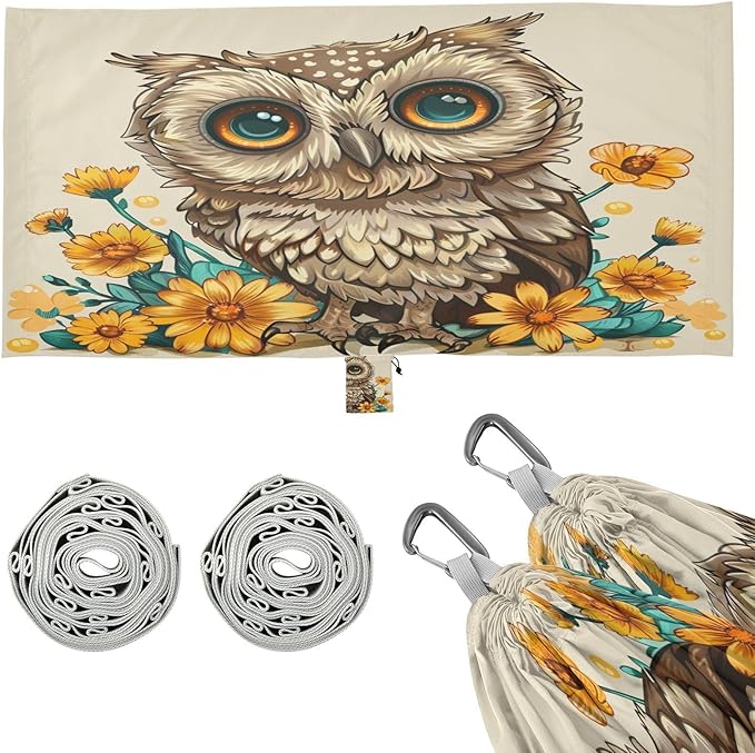 ALAZA Cute Owl Flowers Camping Hammocks Single or 2 Person 500 lbs Portable Parachute Travel Hammock w/Tree Straps for Hiking Backpacking Indoor Outdoor