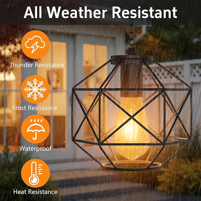 Hanging Solar Lantern7.8′′×7′′Outdoor Solar Lanterns Waterproof Pendant Light Outdoor Chandelier for Gazebo Patio Porch Garden Barn Tree Pergola Decor
