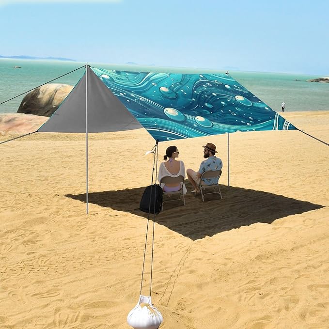 Shining Blue Water Spots Camping Sun Shelter Beach Tent Portable Beach Sun Shade Outdoor Canopy for Camping Trips Fishing Picnic