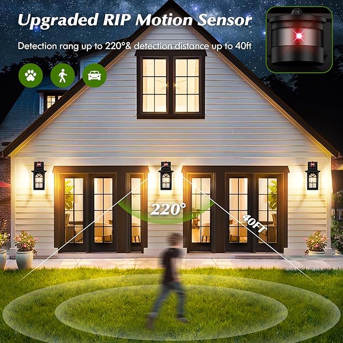 Motion Sensor Outdoor Light Fixture Dusk to Dawn Porch Light Outdoor Wall Sconce Lantern Aluminum Exterior Lighting Fixture Wall Mount 3 Lighting Modes Outside Lights for House Front Door Garage