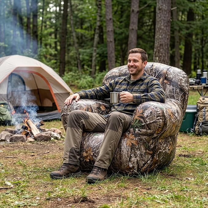 Air Candy Realtree® Camo Inflatable Outdoor Armchair – Heavy-Duty Puncture-Resistant Bottom – Ultra-Comfortable Camping Tailgating &amp Outdoor Lounge Chair – Supports 250 lbs – Portable &amp Easy