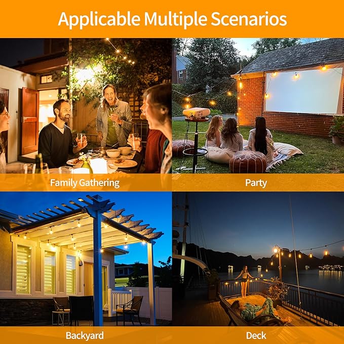 S14 LED Outdoor String Lights IP65 Waterproof 48FT Outside Patio Lights Edison Shatterproof Bulb Vintage Backyard Lights Balcony Deck Garden Lights