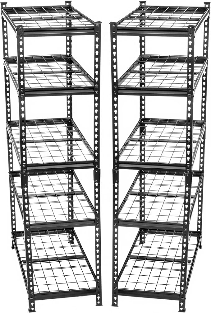5-Tier Heavy-Duty Storage Shelves 2250 LBS Load Steel Shelving Unit Adjustable Boltless Garage Shelving Sturdy Organizer for Garage Kitchen Gym Shed (Black 2PCS 36''W x 18''D x 72''H)