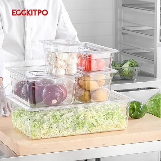 EGGKITPO 6-Pack 1/3 Size Food Pan 2.5 Inch Deep BPA Free Polycarbonate Food Storage Containers Stackable Clear Hotel Pan for Buffet Party Supplies Dishwasher Freezer Safe