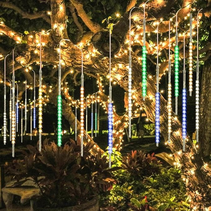 BlueFire Meteor Shower Lights 540 LED 10-Tube 19.7 Waterproof Falling Rain Christmas Lights Outdoor Icicle String Lights for Tree Yard Patio Roof Porch Holiday Party Decoration (Multicolor)
