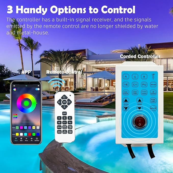 Pool Lights for Inground Pool 20W 6 Inch LED Inground Pool Light with Controller Remote and APP Control for Wet Niche Color Changing Underwater Swimming Pool Lights with 100 Foot Cord