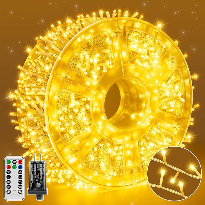 Christmas String Lights 1200LED 196FT 8 Modes Dimmable Fairy Lights with Remote and Timer Waterproof Christmas Lights for Festive Decoration Indoor Wedding Party Holiday (Warm White)