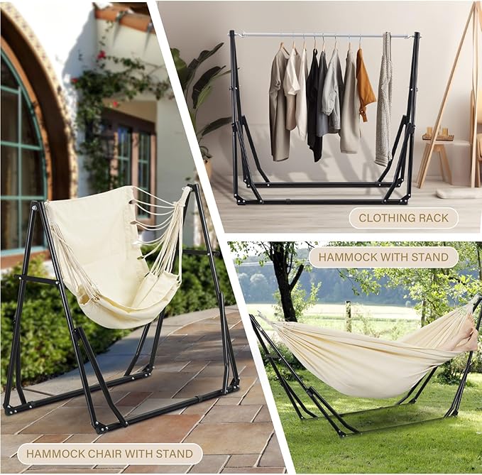 GDY Hammock Chair with Stand 550 lb Capacity Easy Set Up with Carrying Bag Portable for Travel/Backpacking/Beach/Backyard White.