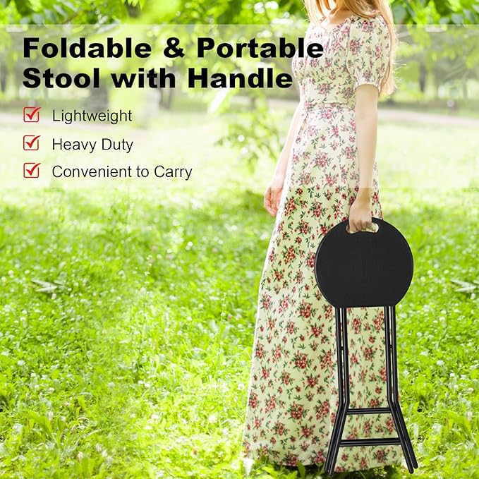YOMT Folding Stools for Adults Portable Backless 24 inch Folding Bar Stools Heavy Duty Foldable Stools with Handle for Kitchen Counter Room Home Camping Indoor Outdoor Set of 2