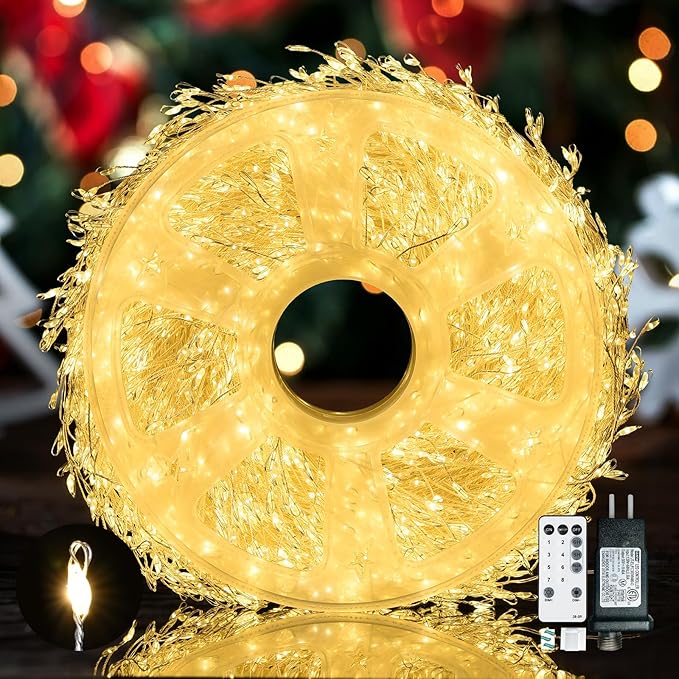 Fairy Lights Plug inDailyart 3000 Led Cluster Lights with Timer 195Ft Waterproof Warm Twinkle String Light with Remote for Bedroom Wreath Garland Window Wedding Christmas Tree DecorationSliver Wire