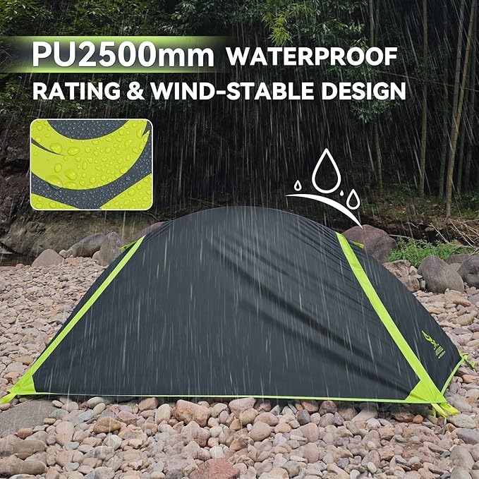 1 Person Backpacking Tent for Camping – Waterproof Windproof Camping Tents Lightweight Single Pole Tent for Motorcycle Hiking Bicycle Outdoor