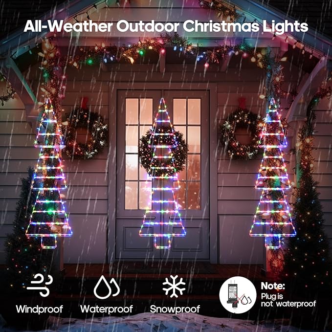 4.6FT LED Christmas Tree Ladder Lights with Remote Plug-in Christmas Window Lights IP65 Waterproof Timer 8 Lighting Modes Window Hanging Light for Indoor Outdoor Wall Door Garden