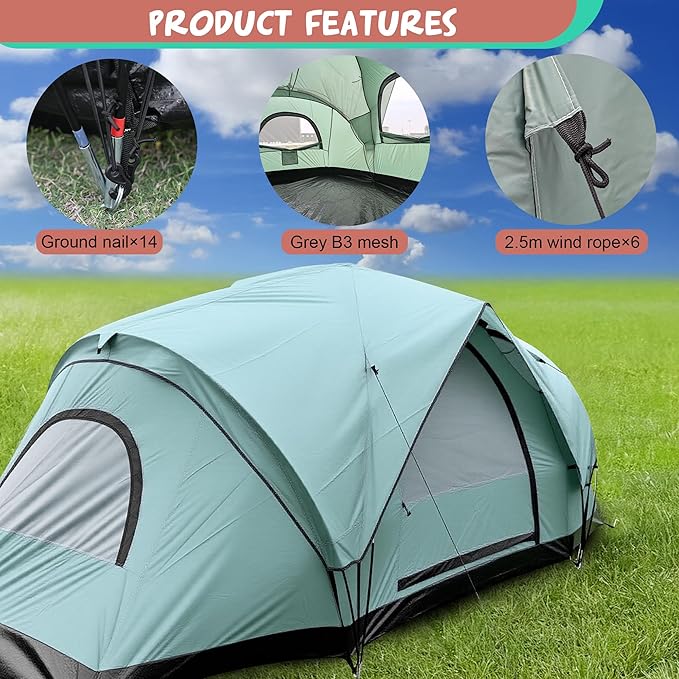 Large Camping Tent Family Tent 5~6 People 179.13x90.55x70.87inches Waterproof Mesh RoofLarge Living Room Capacity Family Camping Tent
