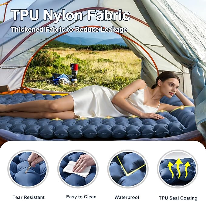 Camping Sleeping Pad | Ultra Lightweight &amp Compact | Ergonomic Camping Mattress for Indoor &amp Outdoor Use | Portable Sleeping Mat with Built-in Foot Pump &amp Pillow for Camping Hiking Trave