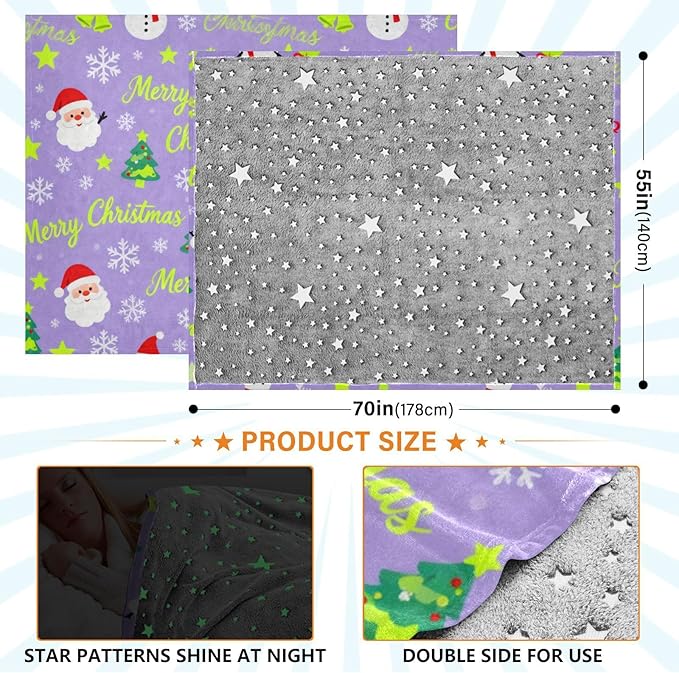 Merry Christmas Snow Flake Santa Lavender Lightweight Fuzzy Comfy Throw Blankets for Couch Comfy Throw Blankets for Party Sofa Bed Living Room 50x70 Inches