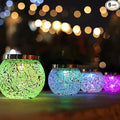 Cooo 6 Pack Gift for him her Heavy Solar Mosaic Crackle Glass Lights with Dual Solar Panels Color-Changing RGB Lantern Exclusive Dazzling Glass Waterproof Outdoor Table Lamps Garden Lamp
