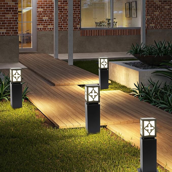 Landscape Path Lights 24 IP65 Waterproof Bollard Lights Heavy Duty Steel Stable Widened Base E27 Lamp Holder Modern Outdoor Path Lights Bollard for Lawn Patio Courtyard Driveway Cross 1pack