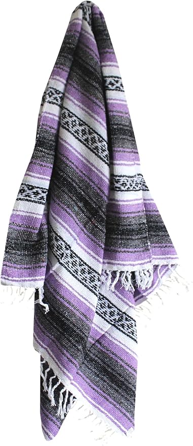 Del Mex Classic Mexican Blanket Large Authentic Woven Falsa Throw (70x50) Artisan Southwest Décor for Beach Yoga Outdoors (Lavender)