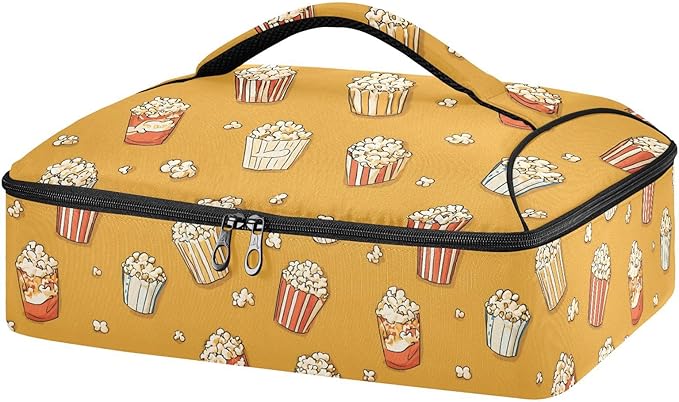 Casserole Carrier Cute Cartoon PopcornsInsulated Casserole Carrier for Hot or Cold Food Thermal Lunch Tote for Potluck Parties Picnic Beach Fits 9 x 13 Inches Baking Dish