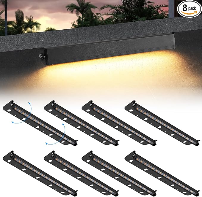 8-Packs 5W 12 Inch LED Hardscape Paver Lighting12V AC/DC Low Voltage Retaining Wall LightsLED Landscape Lighting2700K Soft White Outdoor Step Light50000 Hours Lifespan-Black