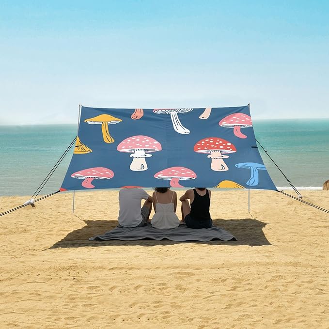 Colorful Mushrooms Solid Camping Sun Shelter Beach Tent Portable Beach Sun Shade Outdoor Canopy for Camping Trips Fishing Picnic