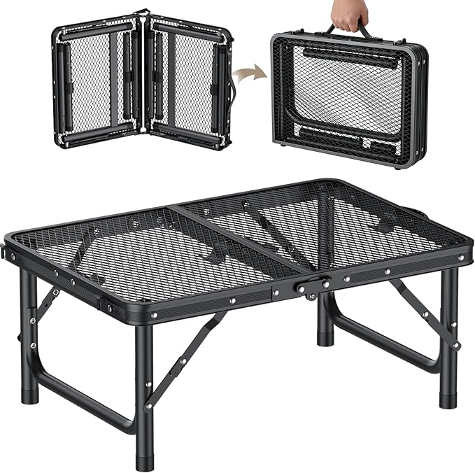 HOMGEN Folding Grill Table Portable-3 Adjustable Height 30/20/9.9 Inch Camping Table-Durable Load-bearing 66lbs-Campact Designed Aluminum Iron Small Folding Table-23*16 Inch Size-For Travel/Picnic/BBQ