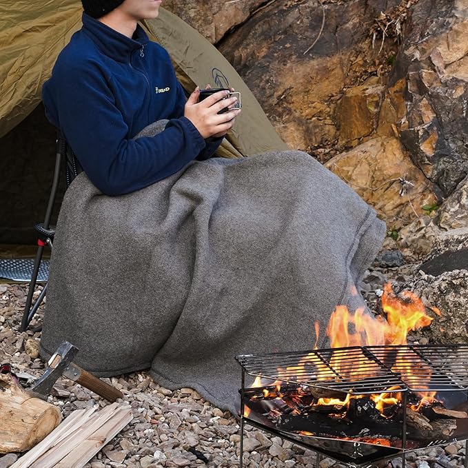 REDCAMP Wool Blanket Warm and Thick Wool Camping Blanket- Great for Outdoors Stadium Blanket Picnics Travel and Car Machine Washable 86x 63 Grey