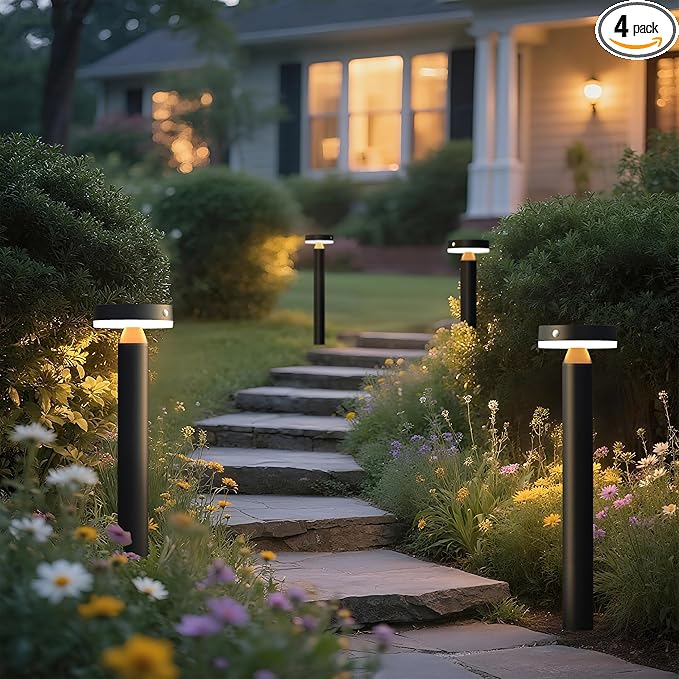 20 Solar Landscape Lights - Outdoor Solar Lights for Yard - PIR Sensor &amp Two Light Modes - 50lm &amp 400lm - Rechargeable Battery Last Up to 55 Hours - 3000K - IP44 Weather Resistant - 4 Pack