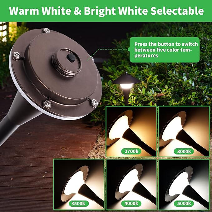 Pathway Landscaping Lighting Low Voltage 5cct Modes Garden Path Light LED 12V Outdoor Waterproof Sidewalk Lights 5W 200LM Oil Rubbed Bronze Aluminum for Outside Walkways Yard (12 Pack)