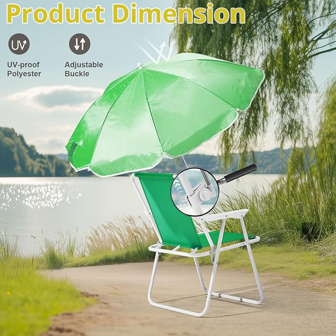 Beach Chair with Umbrella Outdoor Folding Camping Chairs for Adults Lightweight Portable Camp Chairs for Travel Picnic Concert Poolside Park Fishing Backyard Outdoor ActivitiesGreen