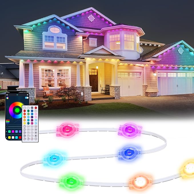 50FT Permanent Outdoor Lights for HouseRGB LED Eaves Lights with IP67 Waterprooff Smart App Remote Control Music Sync for ChristmasDaily &amp Holiday Party Decor