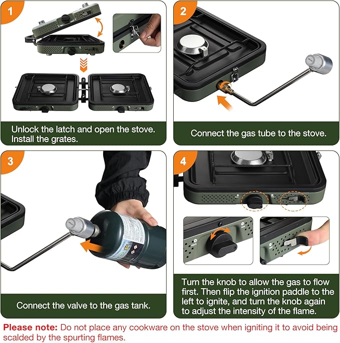 2 Burner Camping Stove with Windscreen Portable Folding Gas Stove with 17200 BTU Adjustable Burners12 Plates Foldable Aluminum Camping Stove Windshield Suitable for Propane &amp Butane