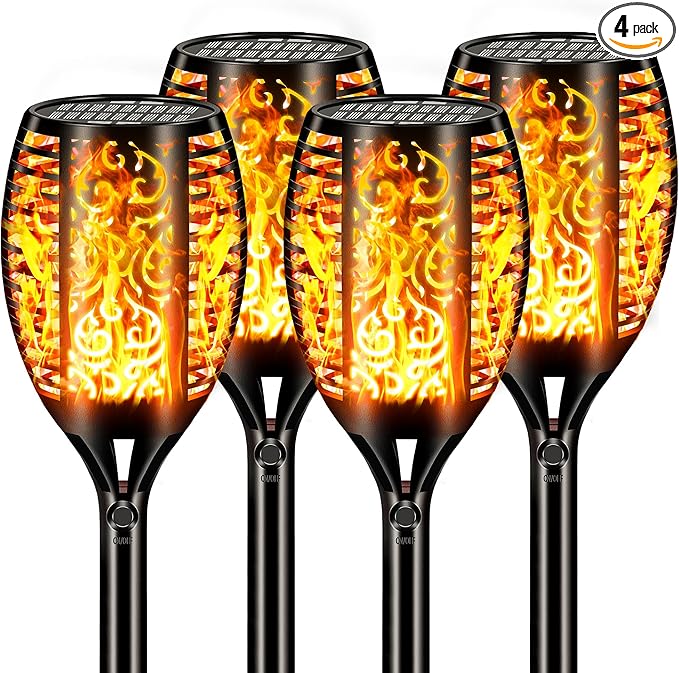Upgraded Larger Solar Lights Outdoor Waterproof 96 LED 43 Outdoor Lights Solar Torch Light with Flickering Flame Led Lights for Garden Decor Patio Yard Pathway 4Pack