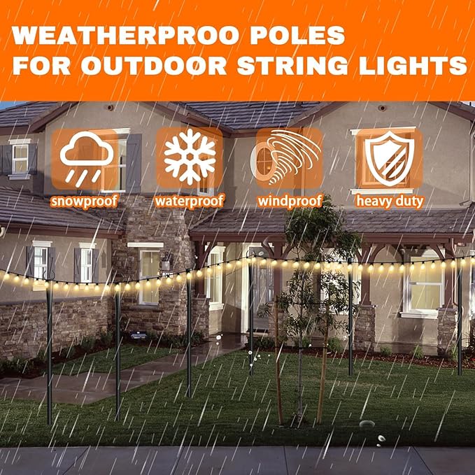 4 Pack 10Ft String Light Poles Metal Poles with Fork for Outside LightsOutdoor Metal Light Stand with Fence Brackets Hanging Lights for Garden Patio Wedding Backyard (4 PACK-Upgraded Version)