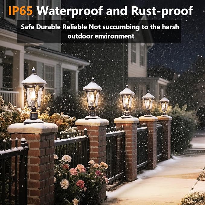 Solar Post Caps Lights for Outdoor 19.29In Black Pillar Lamps with Remote Control Column Lights Waterproof Landscape Pathway Lighting Exterior Fence Deck Caps Lanterns Gate Yard Mailbox Pier Lamps
