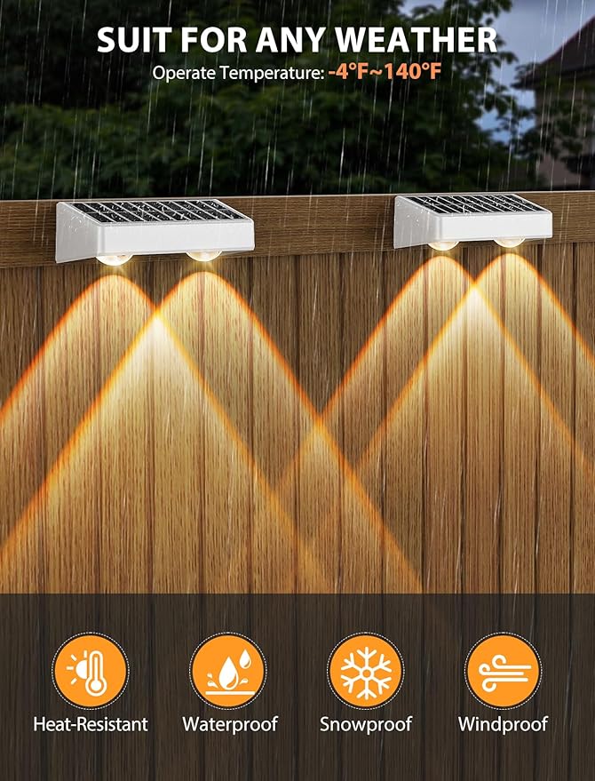 Solar Fence Lights 7 RGB Colors Warm White Cool White Bright Lens LED Dusk to Dawn Deck Light Fence Solar Lights Outdoor Waterproof for Backyard/Railing/Wall/Step/Patio/Pool (16 Pack White Shell)