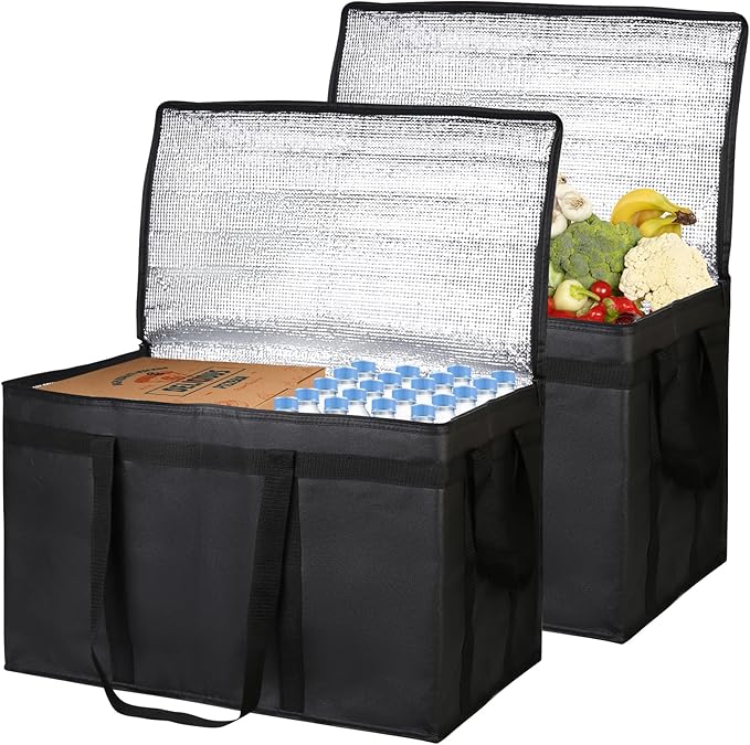 Bodaon 2-Pack Insulated Food Delivery Bag XXXL Grocery Shopping/Catering/Pizza Cooler Bags Rideshare Delivery Bag Cold/Hot Styrofoam Carrier for Travel/Car Warmer/Froze